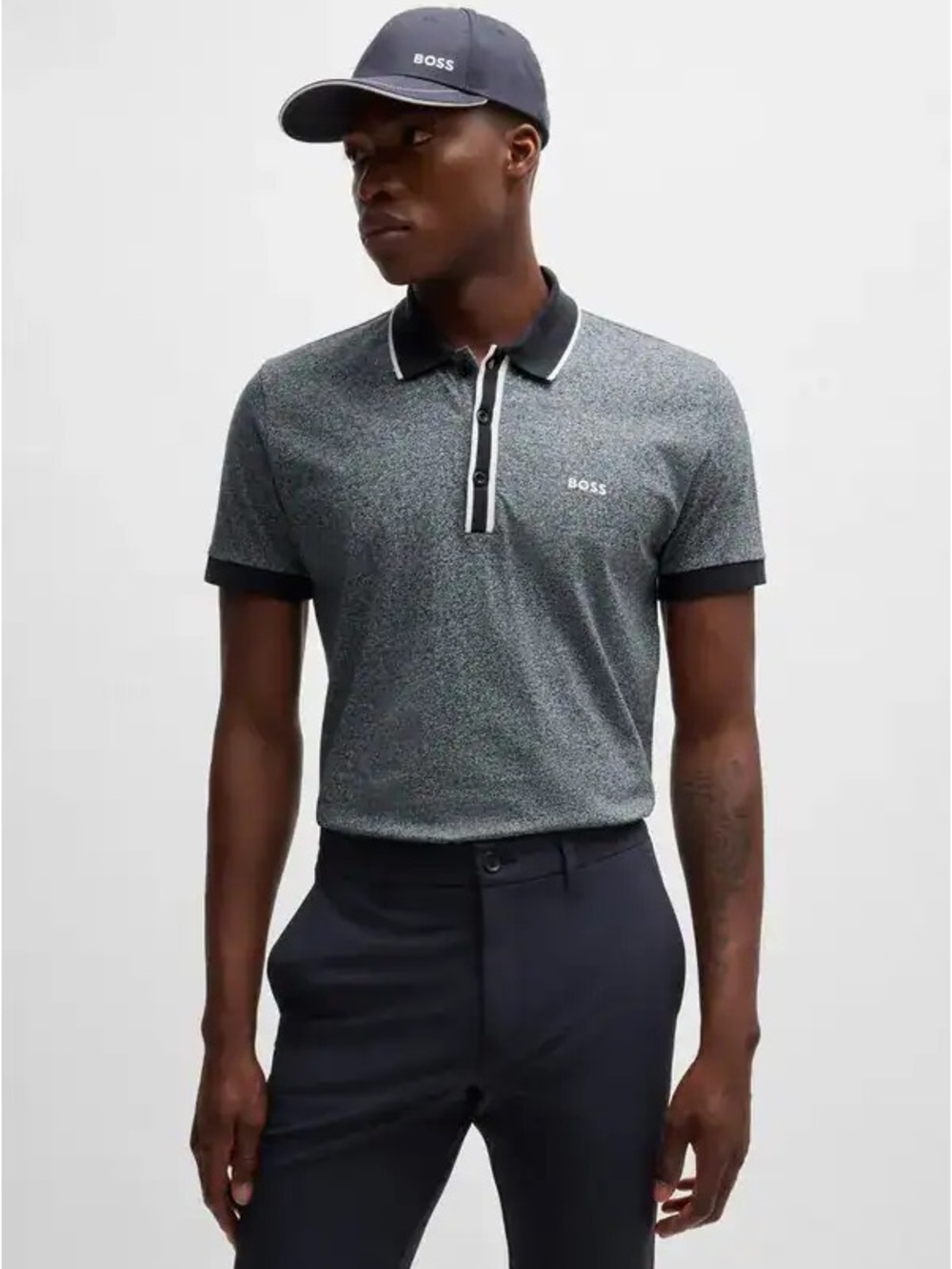 HUGO BOSS Paddy 4 Mouline Cotton Polo Shirt Mens XXL Grey Heathered Like New